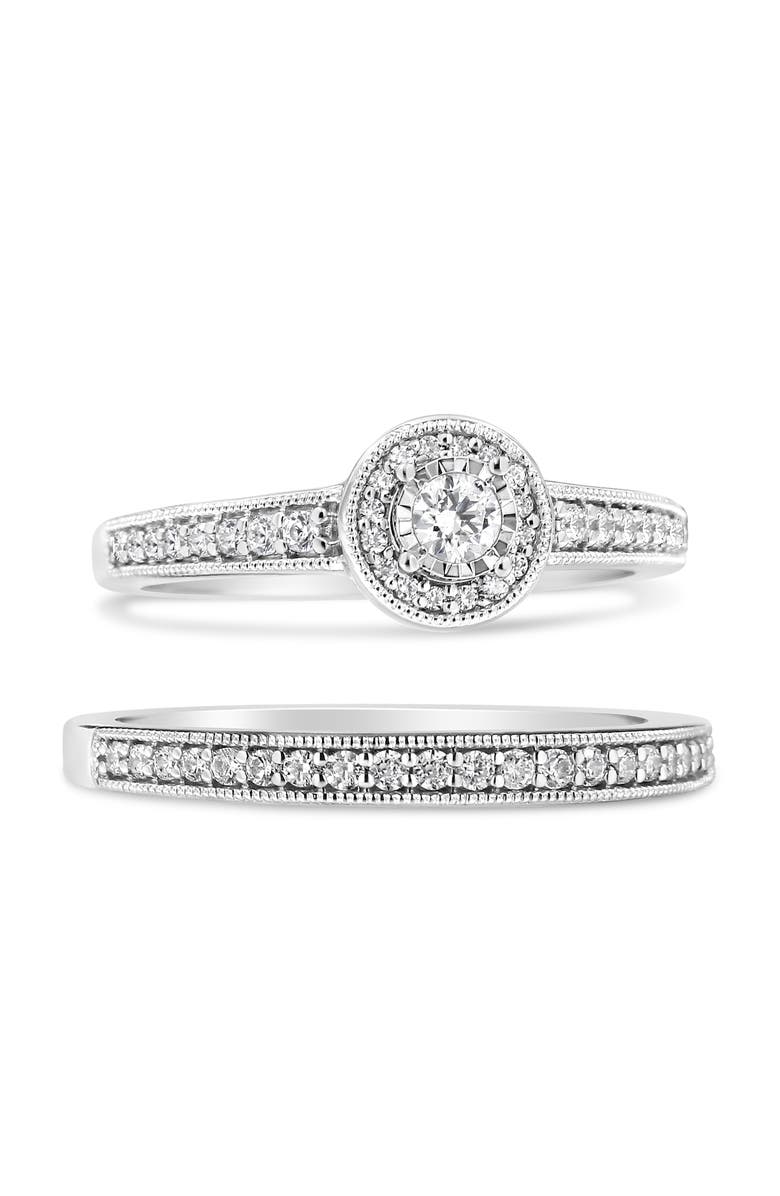 Haus of Brilliance Silver 1/2Ctw Diamond Halo & Milgrain Engagement Ring Bridal Set, Alternate, color, Silver