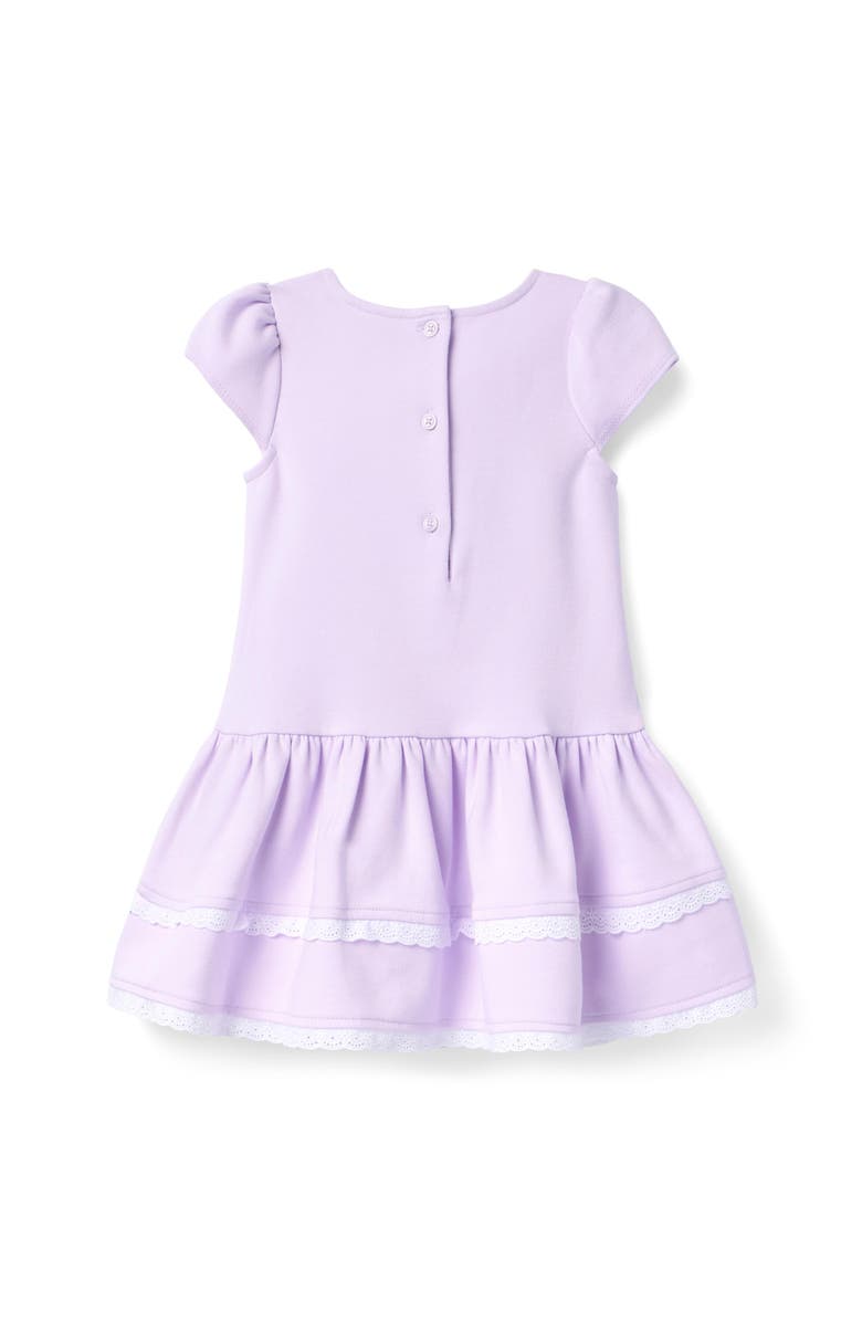 Janie and Jack Eyelet Trim Ponte Dress, Alternate, color, Purple