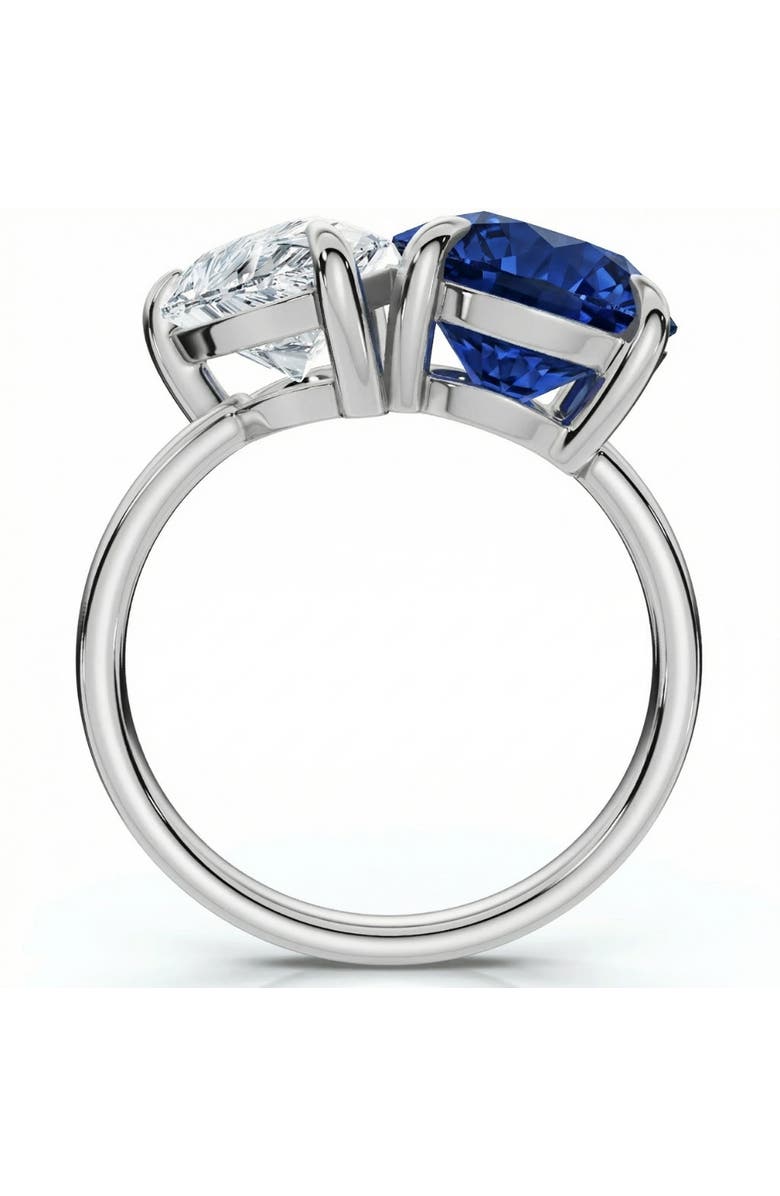 Bliss Diamond 5 1/2Ct Certified Blue Sapphire & Diamond Toi Et Moi Diamond Ring Gold Lab Grown, Alternate, color, 14K White Gold