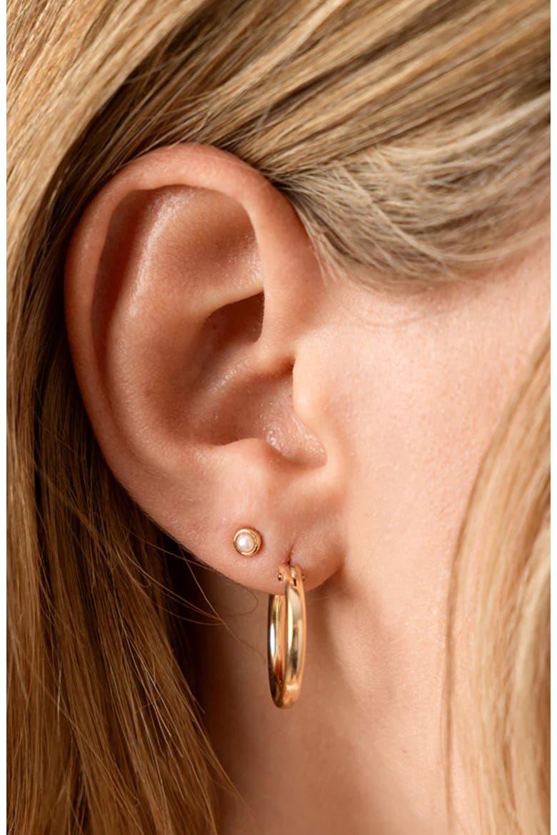 Bezel-Set Pearl Stud Earrings, Alternate, color, Gold Vermeil