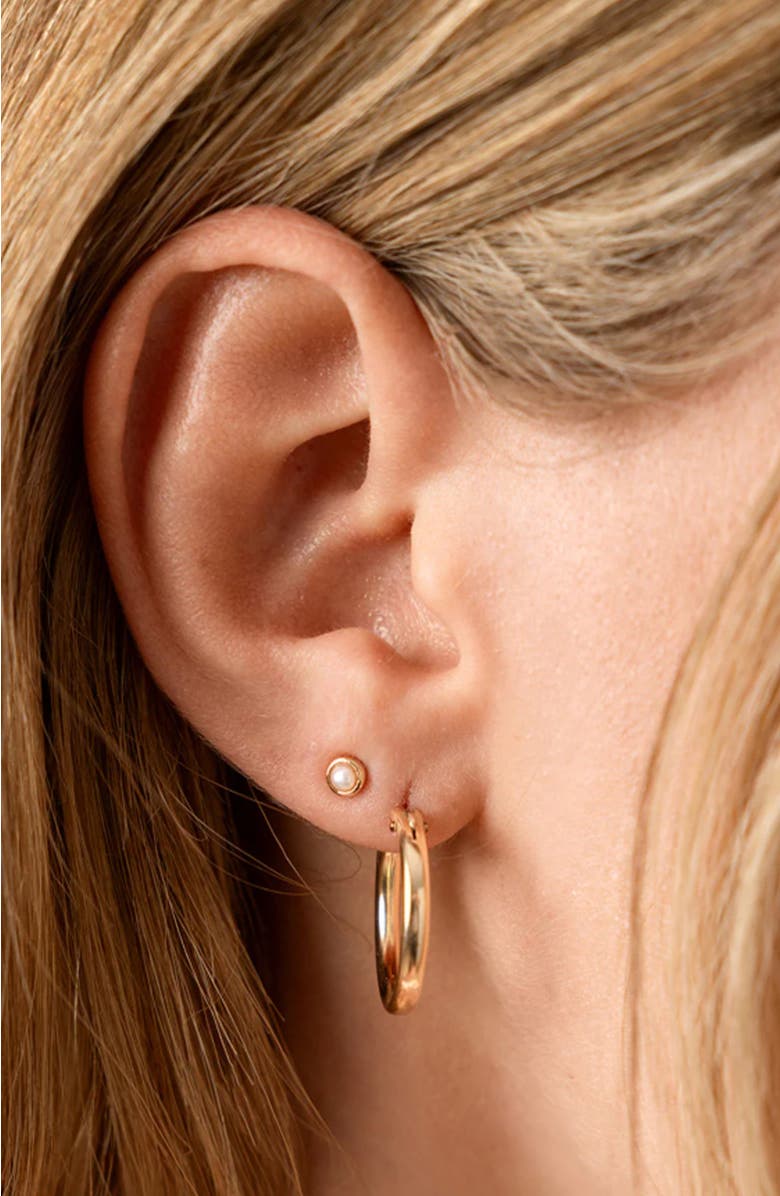 MADE BY MARY Bezel-Set Pearl Stud Earrings, Alternate, color, Gold Vermeil