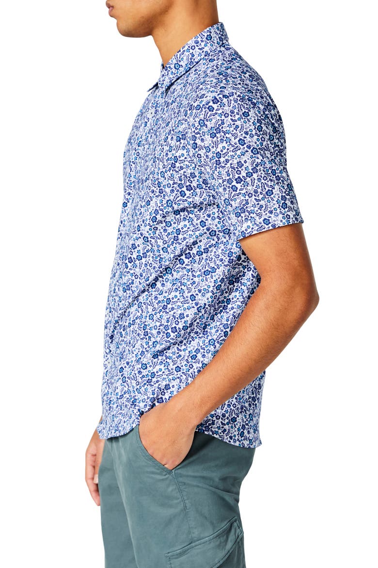 Flex Pro Slim Fit Print Short Sleeve Button-Up Shirt, Alternate, color, WHITE LEAFY JUNGLE