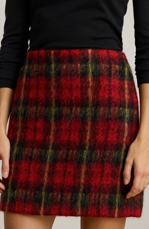 Ralph Lauren Mohair Plaid Pencil Mini Skirt In Red