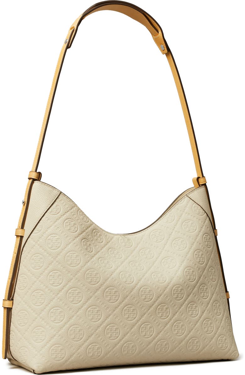 Tory Burch T Monogram Pebble Leather Messenger Bag, Alternate, color, Warm White