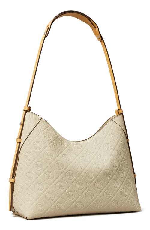 Tory Burch T Monogram Pebble Leather Messenger Bag In White