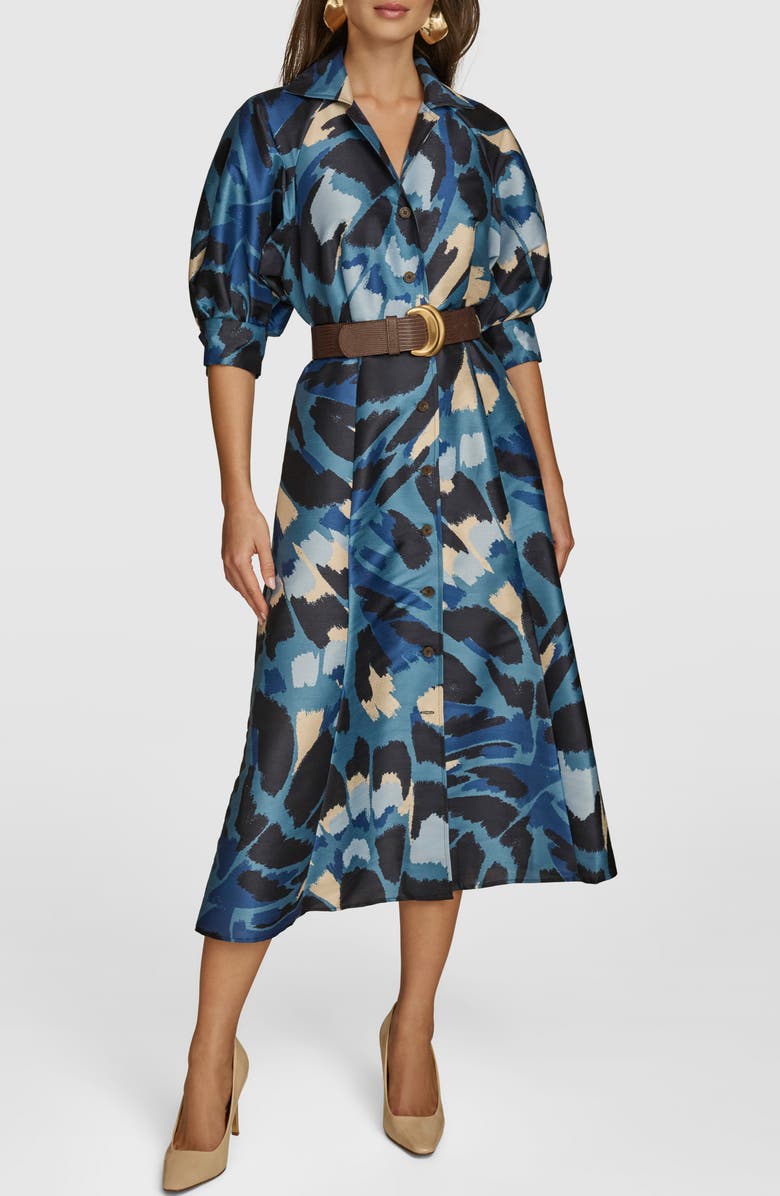 Donna Karan New York Belted Shantung Midi Shirtdress, Main, color,