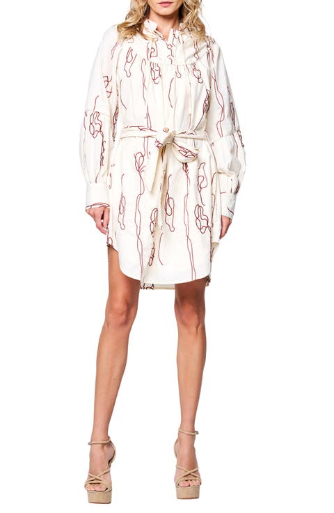 Amelie Embroidered Long Sleeve Shirtdress