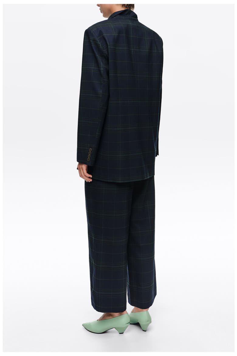 Checked Double-Breasted Tailored Jacket, Alternate, color, NAVY
