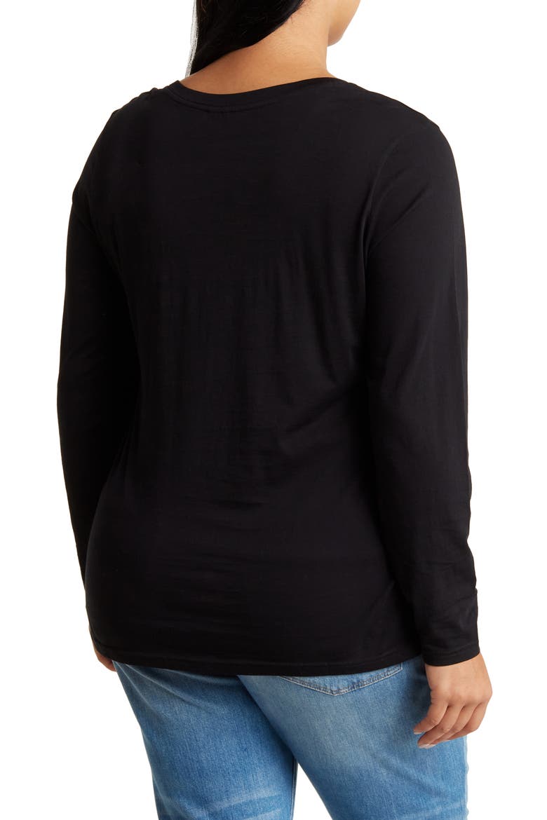 Crewneck Long Sleeve Pima Cotton T-Shirt, Alternate, color, BLACK