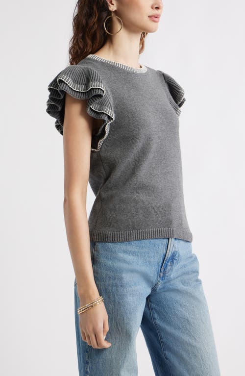 Treasure & Bond Flutter Sleeve Cotton Sweater In Gray