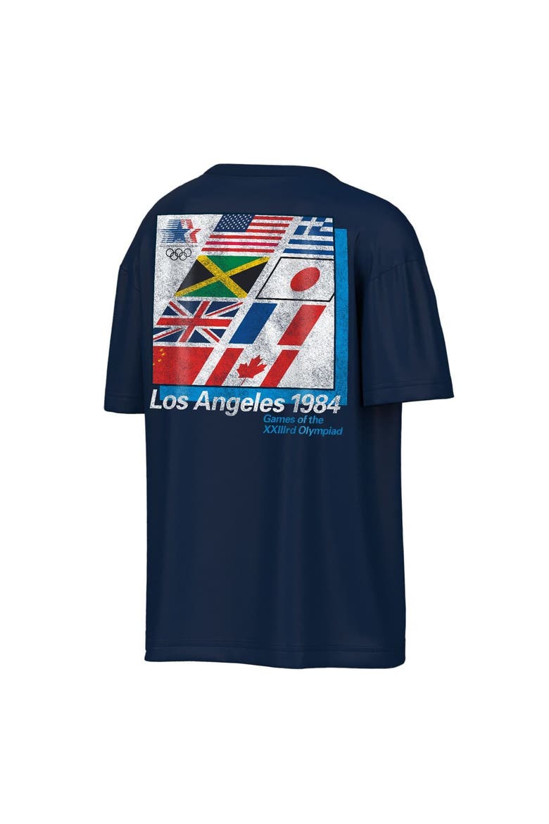 Men's Outerstuff  Navy Los Angeles 1984 Olympic Games Oversized Mascot Emblem & Flags T-Shirt, Alternate, color, Navy