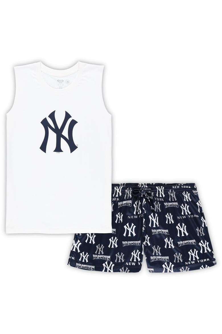 Women's Concepts Sport White/Navy New York Yankees Plus Size Tank Top & Shorts Sleep Set, Main, color, White