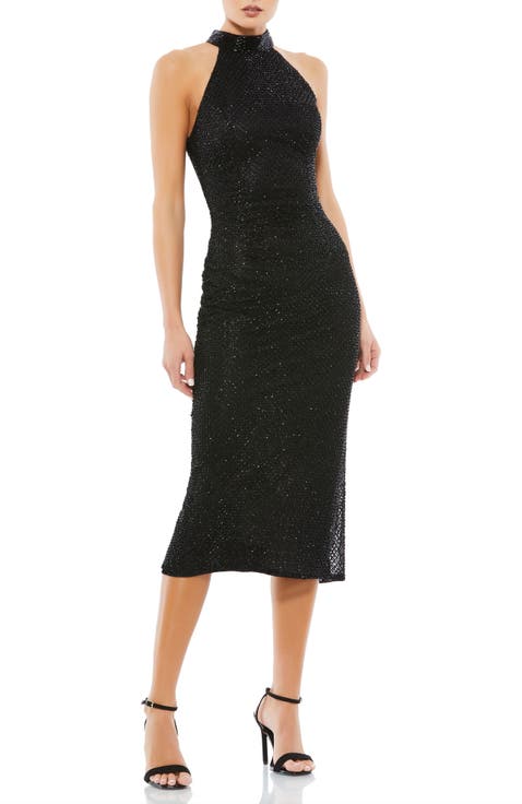 Hand Embellished Faux Wrap Flutter Sleeve Gown