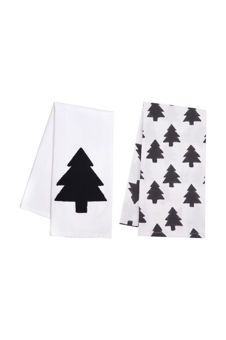 Black and White Forest Towel Set of 2, Main, color, White
