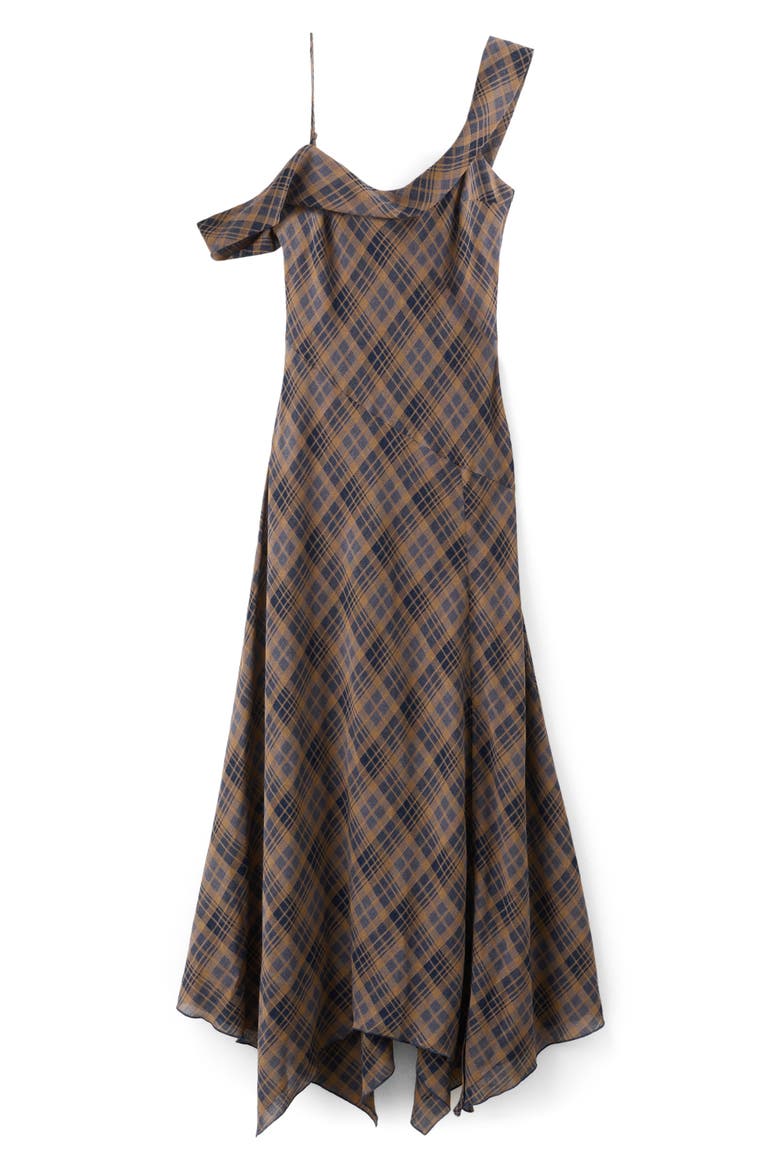 Plaid Asymmetric Sleeveless Dress, Main, color, BROWN