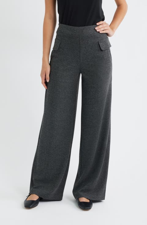 Herringbone Wide Leg Pull-On Pants