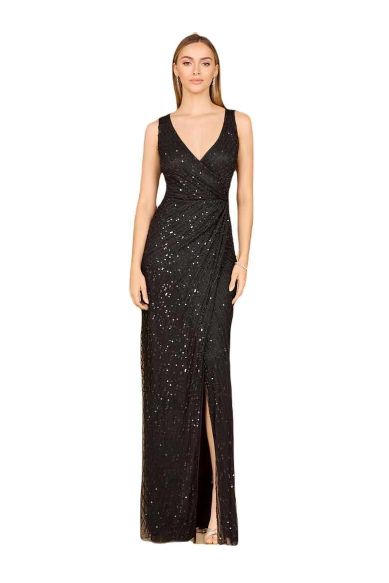 Beaded Black Gown with Slit, Main, color, Black