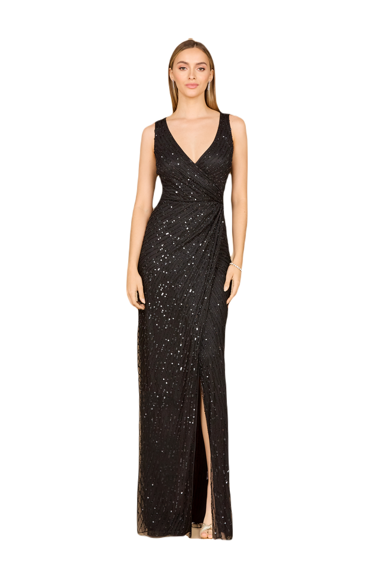 LARA New York Beaded Black Gown with Slit, Main, color, Black