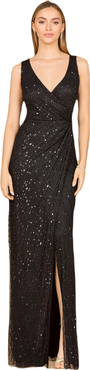 LARA New York Beaded Black Gown with Slit