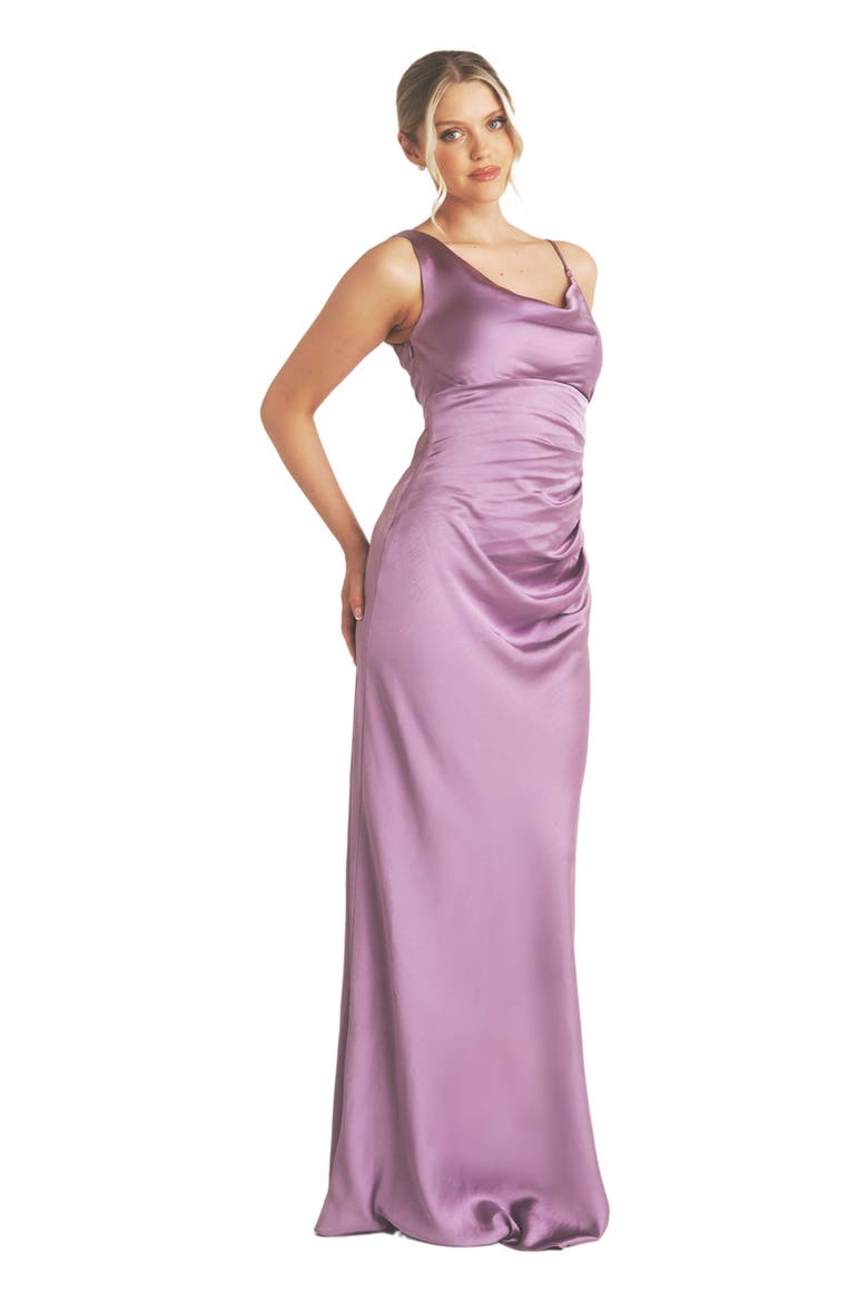 Cowl Front Asymmetric Bridesmaid Dress, Alternate, color, Orchid