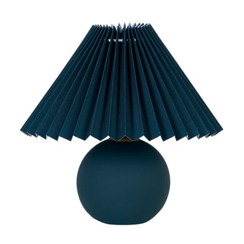 Serena 10" Ceramic Led Table Lamp With Retro Globe Base And Fabric Pleated Shade