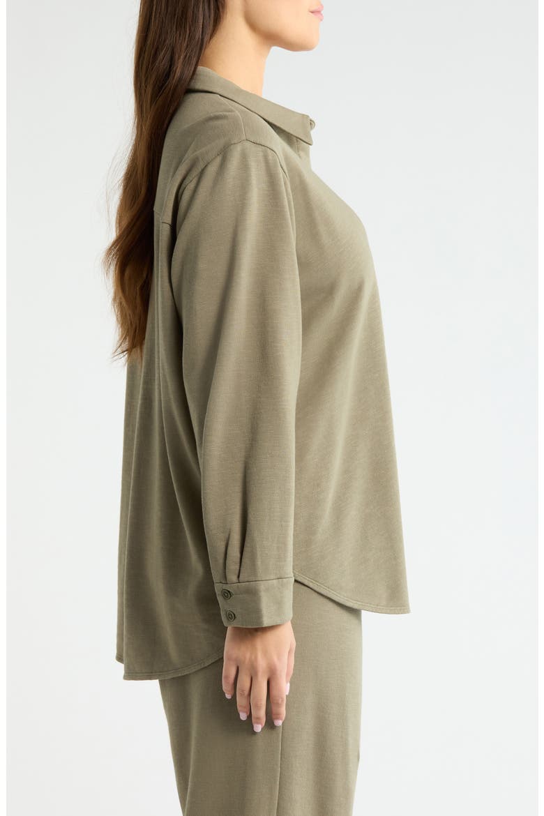 Classic Organic Cotton Terry Button-Up Shirt, Alternate, color, BAY LEAF