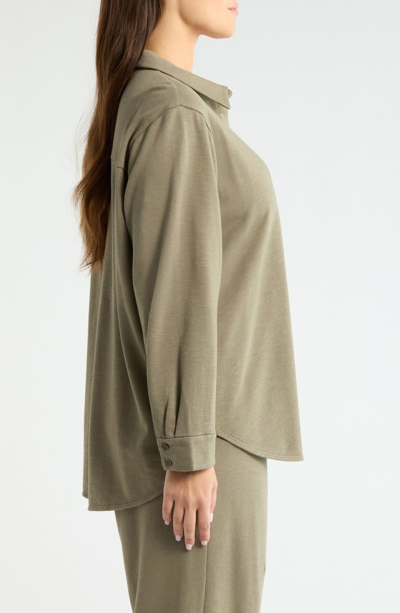Eileen Fisher Classic Organic Cotton Terry Button-Up Shirt, Alternate, color, Bay Leaf
