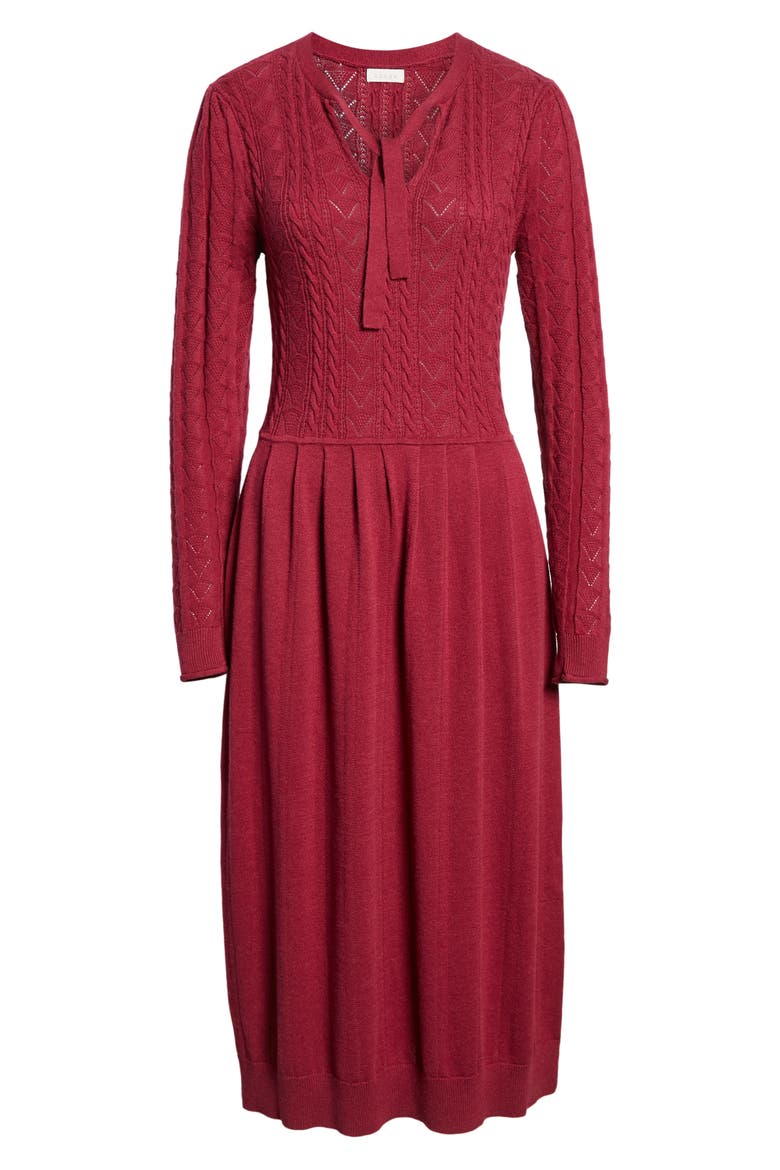 Tie Neck Cotton Blend Sweater Dress, Alternate, color, BURGUNDY PLUM