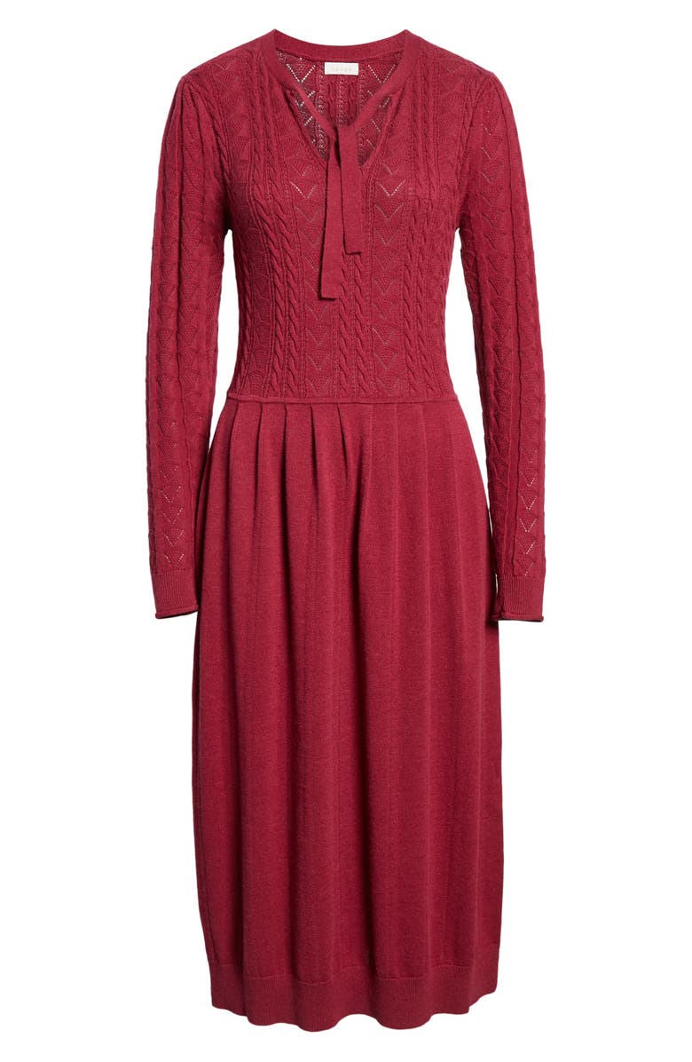 Treasure & Bond Tie Neck Cotton Blend Sweater Dress, Alternate, color, 