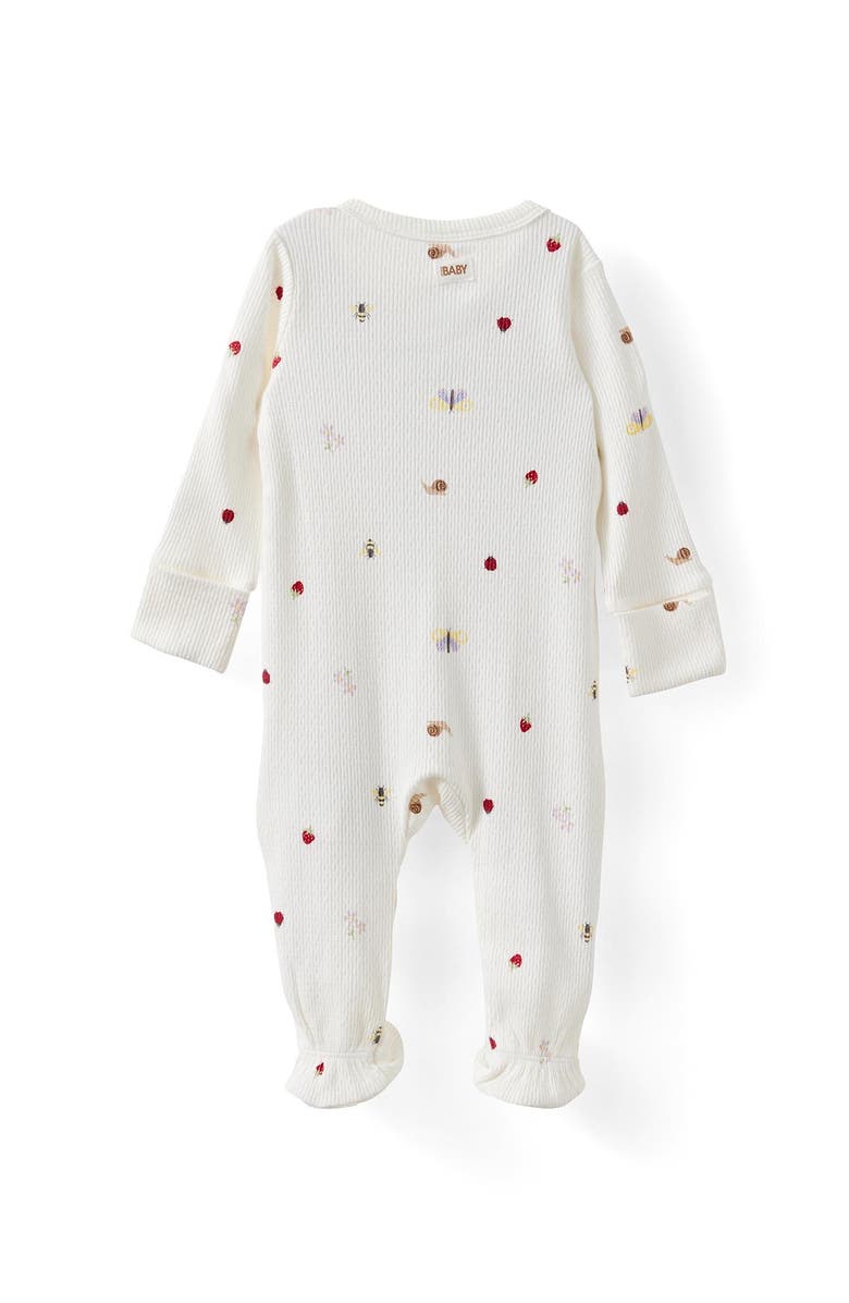 Cotton On Kids Littlie Organic Long Sleeve Zip All In One Romper, Alternate, color, Milk Forest Floor Friends