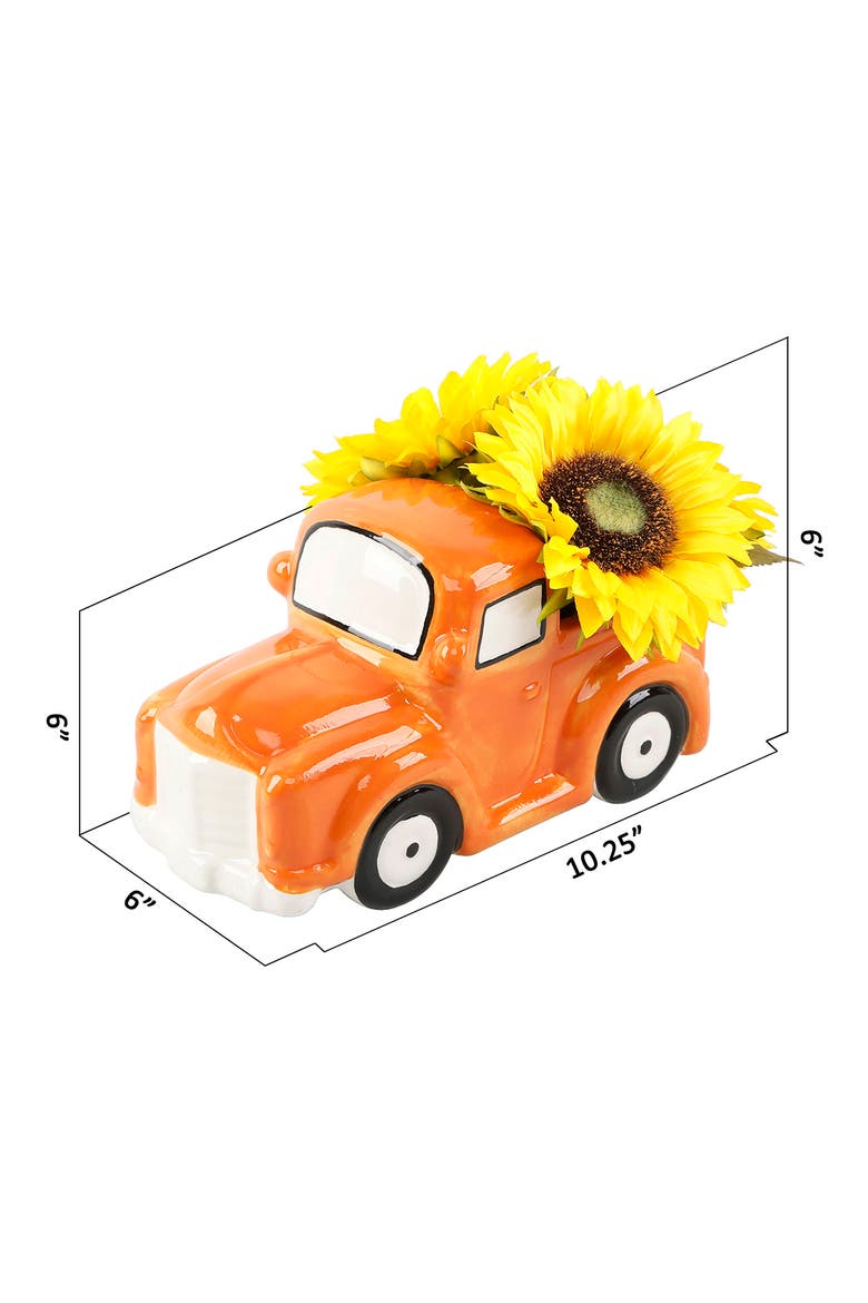 10.25" Sunflower Truck Ceramic Statue, Alternate, color, ORANGE YELLOW