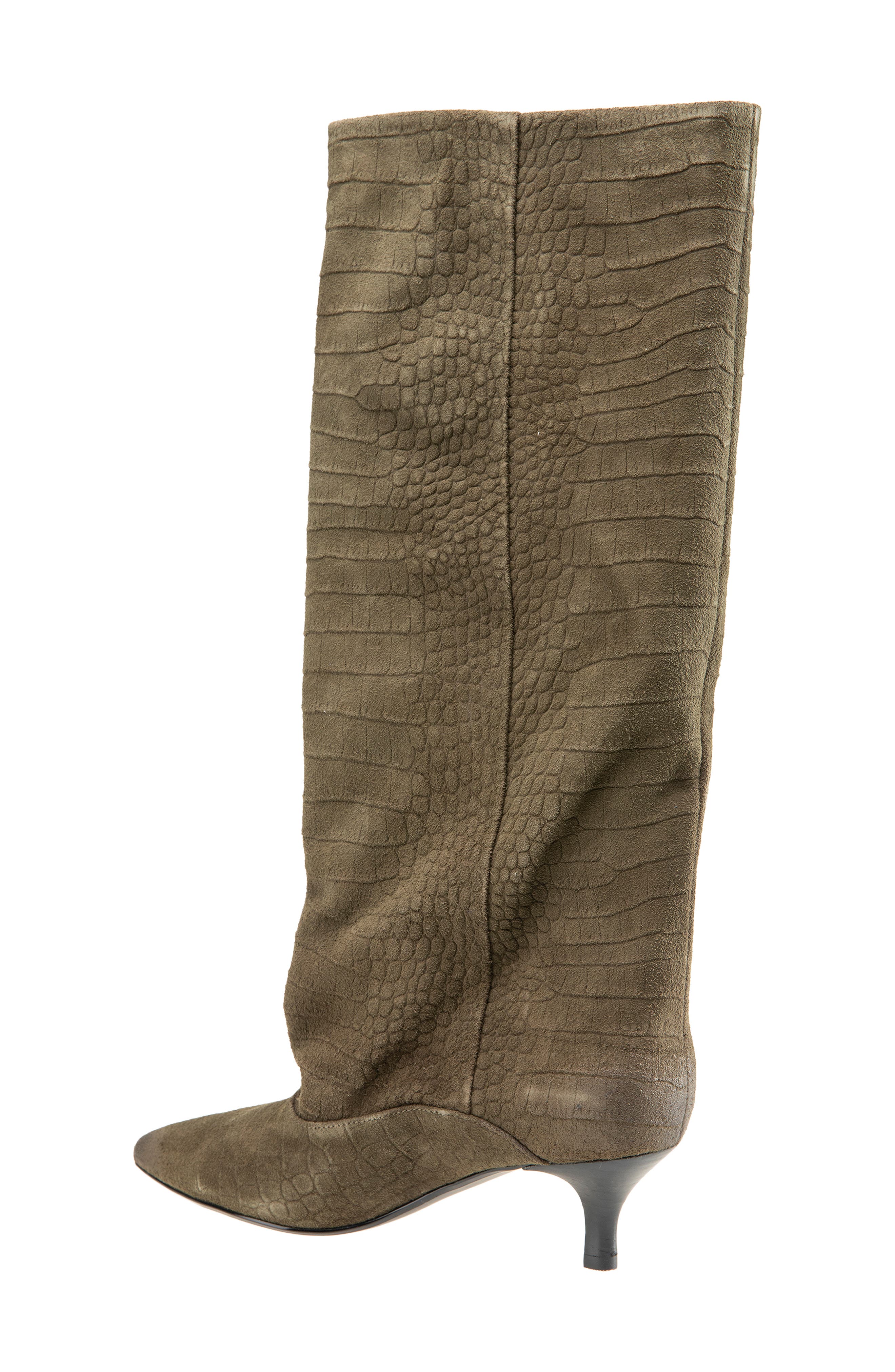 Brisbane Kitten Heel Pointed Toe Knee High Boot, Alternate, color, OLIVE EMBOSSED SUEDE