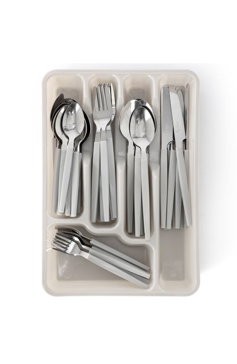 Gibson Home Edzelle 48 Piece Stainless Steel Flatware Set with Plastic Tray, Alternate, color, White