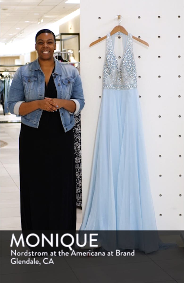 Beaded Halter Chiffon A-Line Gown, sales video thumbnail