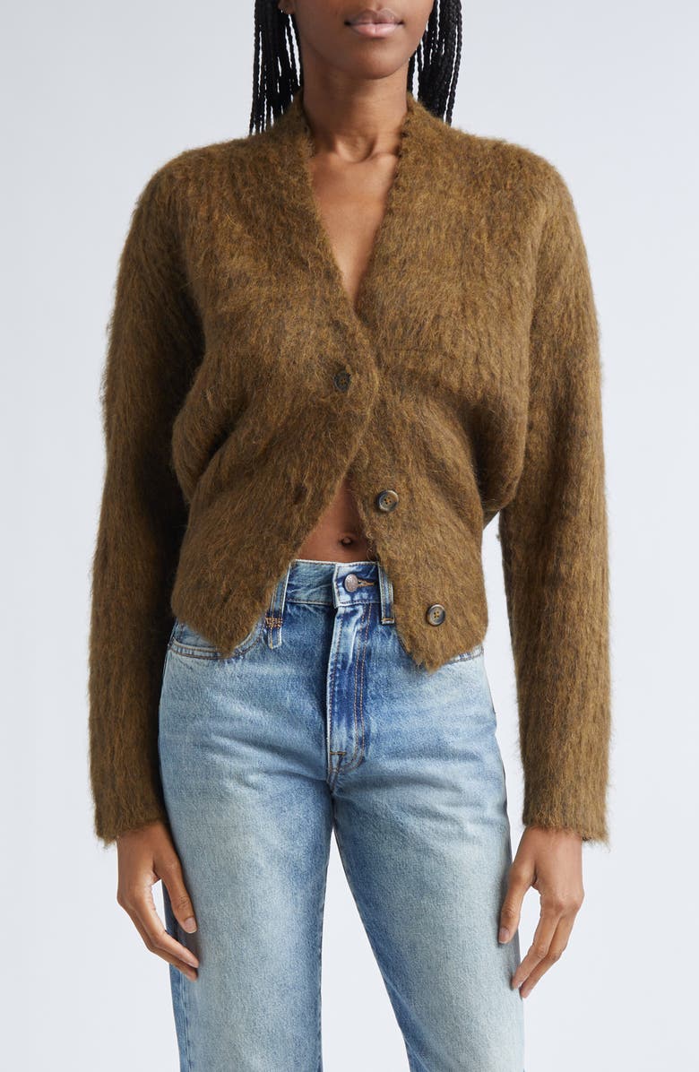 R13 Split Hem Rib Alpaca & Wool Blend Cardigan, Main, color, Heather Olive Green