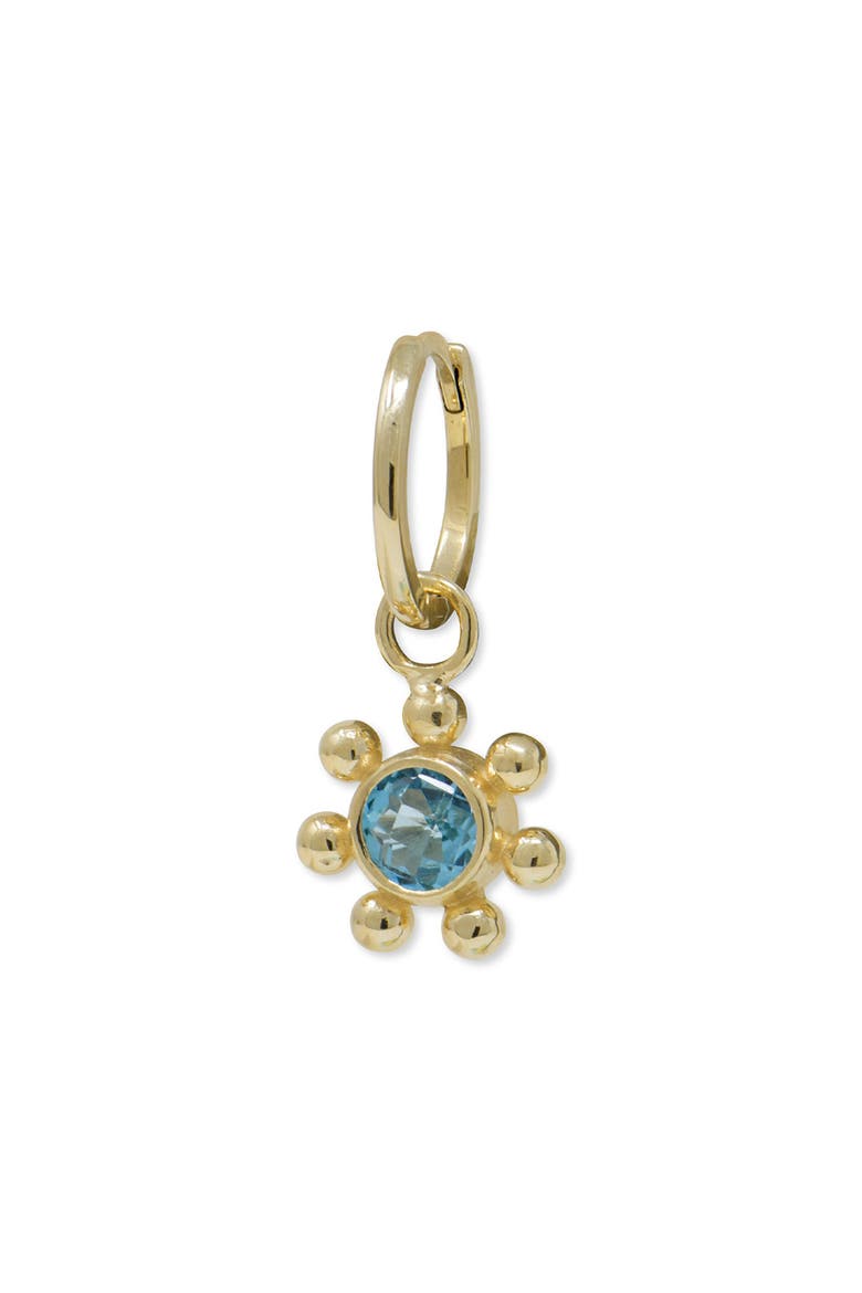 Dew Drop Marine Charm Single Hoop Earring, Main, color, 14K YELLOW GOLD/ BLUE TOPAZ