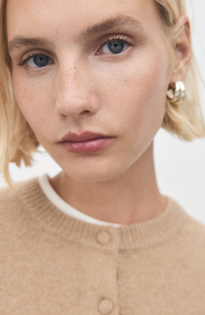 MANGO Covered Button Crewneck Cardigan, Alternate, color, Medium Brown