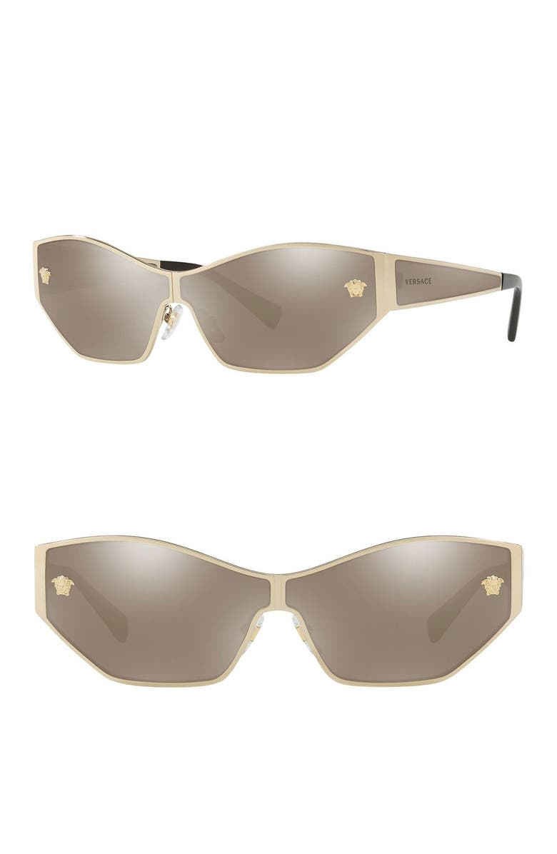 Versace 67mm Mirrored Shield Sunglasses, Main, color, Pale Gold