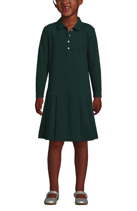 Girls Long Sleeve Mesh Pleated Polo Dress