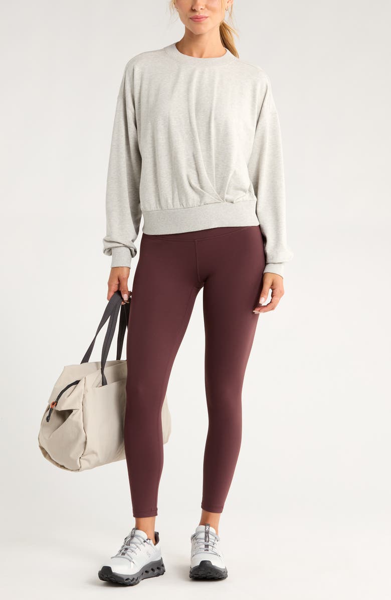 Zella Luxe Terry Pleated Pullover, Alternate, color, Grey Light Heather