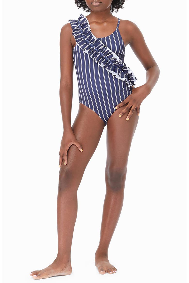 Kids' Ruffle One-Piece Swimsuit, Alternate, color, NAVY