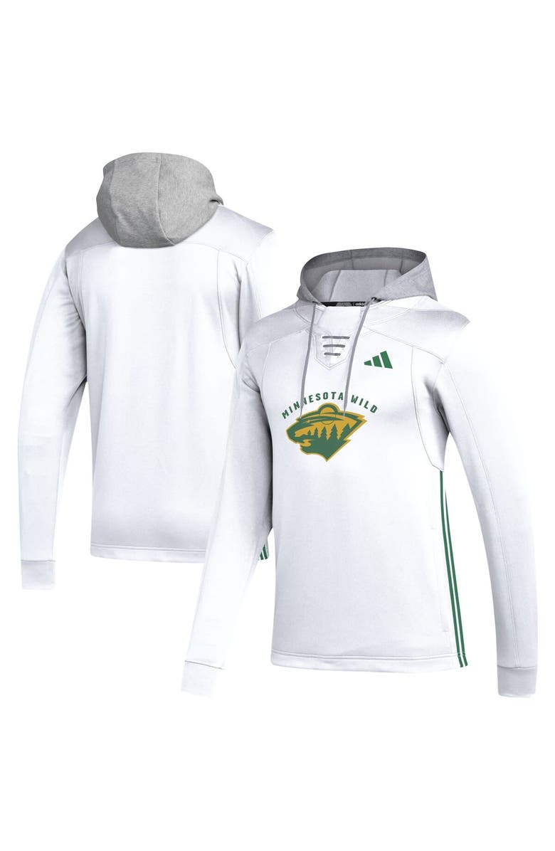 adidas Men's adidas White Minnesota Wild Refresh Skate Lace AEROREADY Pullover Hoodie, Main, color, 