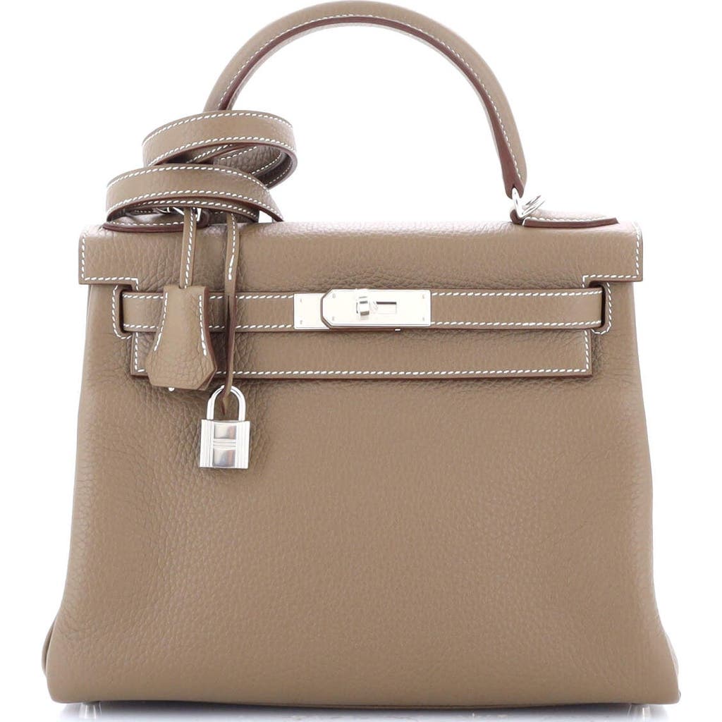 Pre-owned Hermes Hermes Kelly Handbag Grey Clemence With Palladium Hardware 28 In Brown