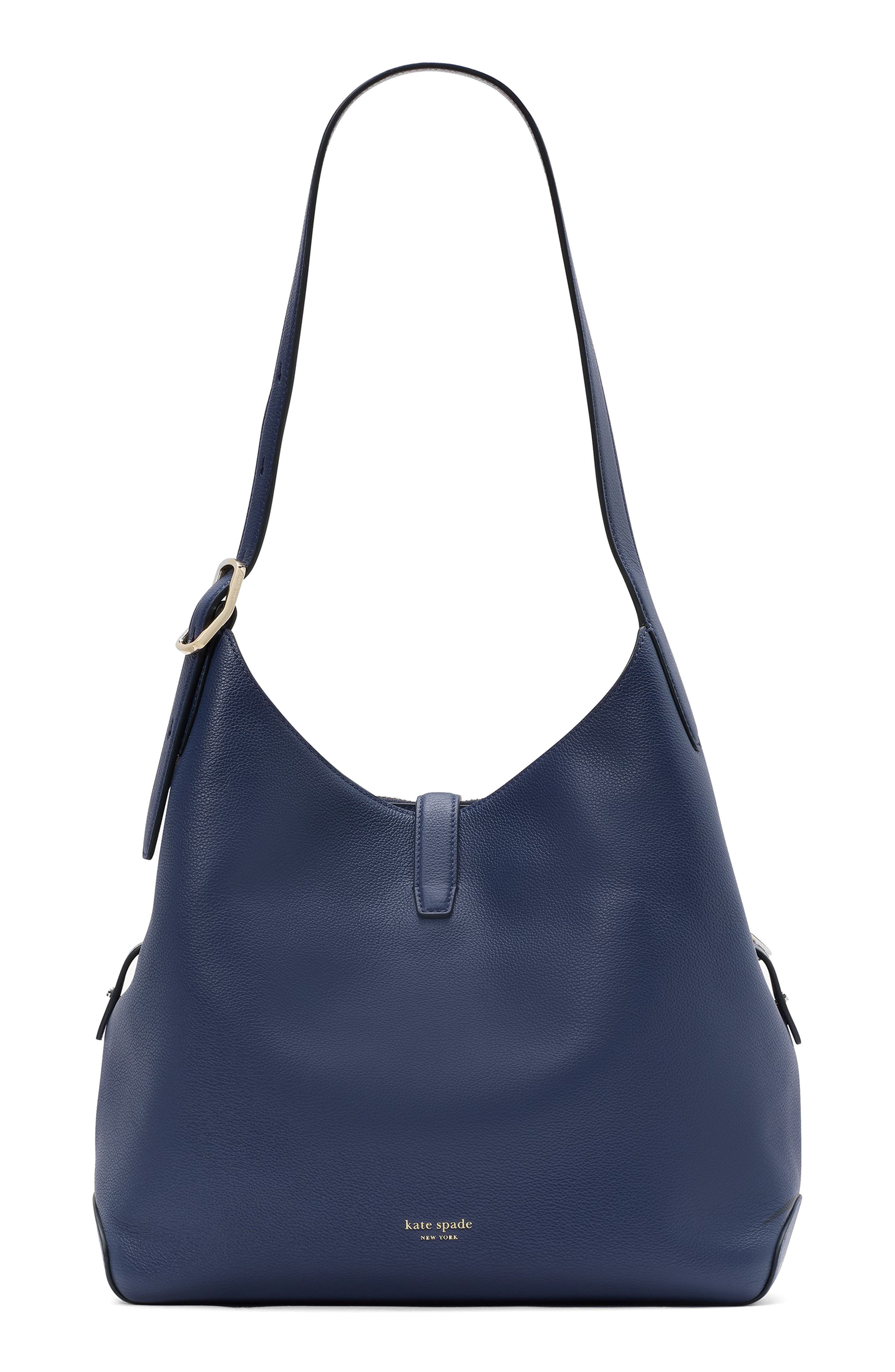large deco pebbled leather shoulder bag, Alternate, color, PARISIAN NAVY