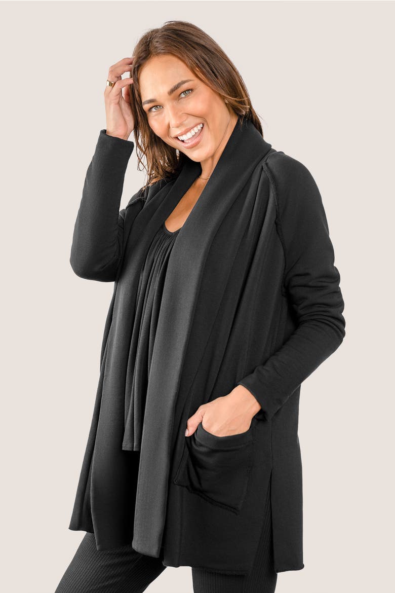 Soho Pocketed Fleece Sweater Jacket, Alternate, color, Black