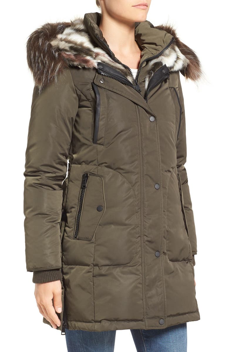 1 Madison Faux Fur Trim Chintz Hooded Down Coat, Alternate, color, 