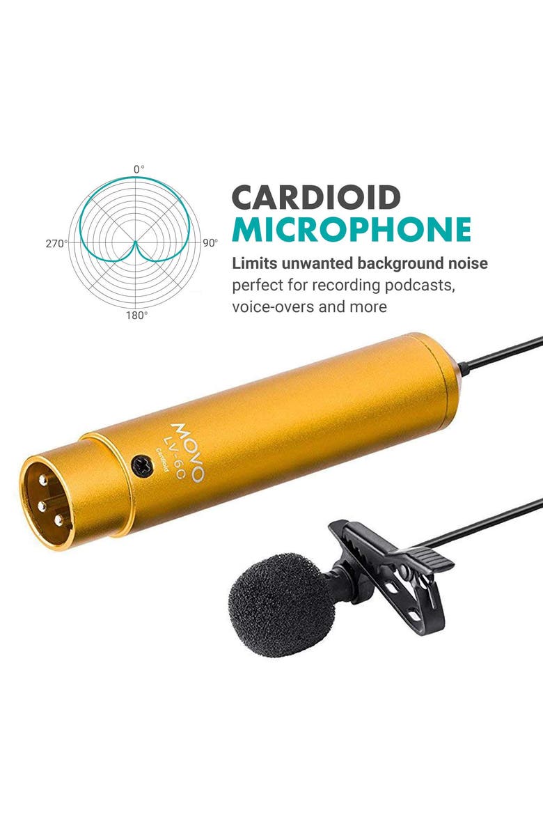 MOVO LV-6 Pro Grade Omnidirectional and Cardioid XLR Lavalier Condenser Microphone Set, Alternate, color, Black