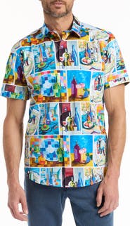 Robert Graham Wine & Dine Short Sleeve Cotton Button-Up Shirt