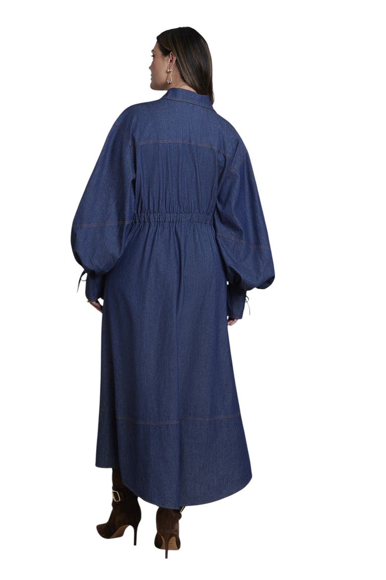 Balloon Denim Maxi Shirt Dress (plus), Alternate, color, DARK WASH