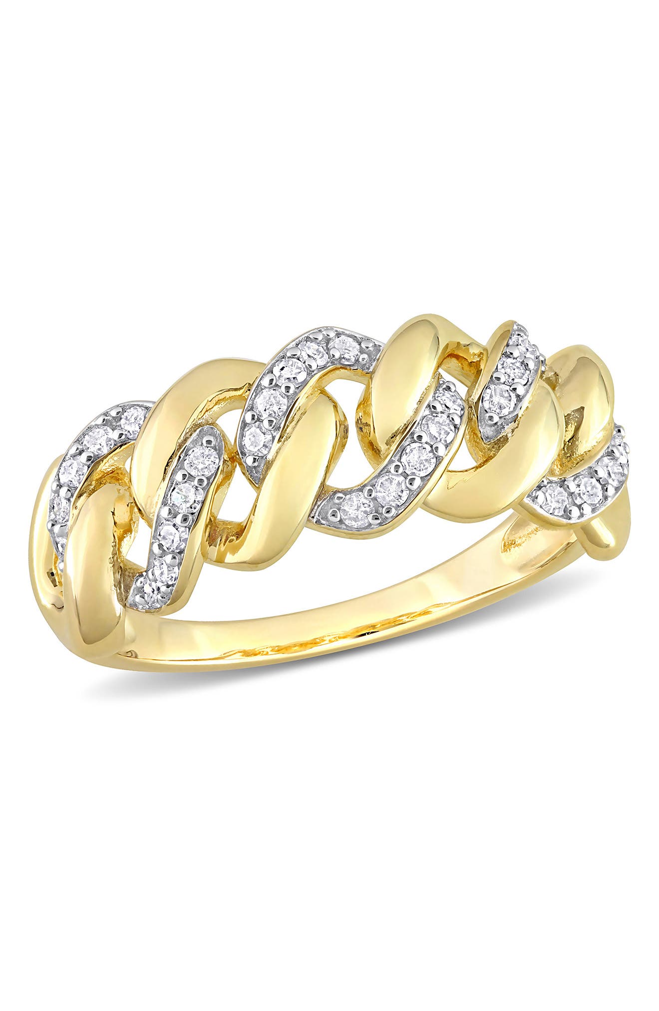 DELMAR Yellow Rhodium Plated Pave Diamond Interlocking Band Ring - 0.24 ctw